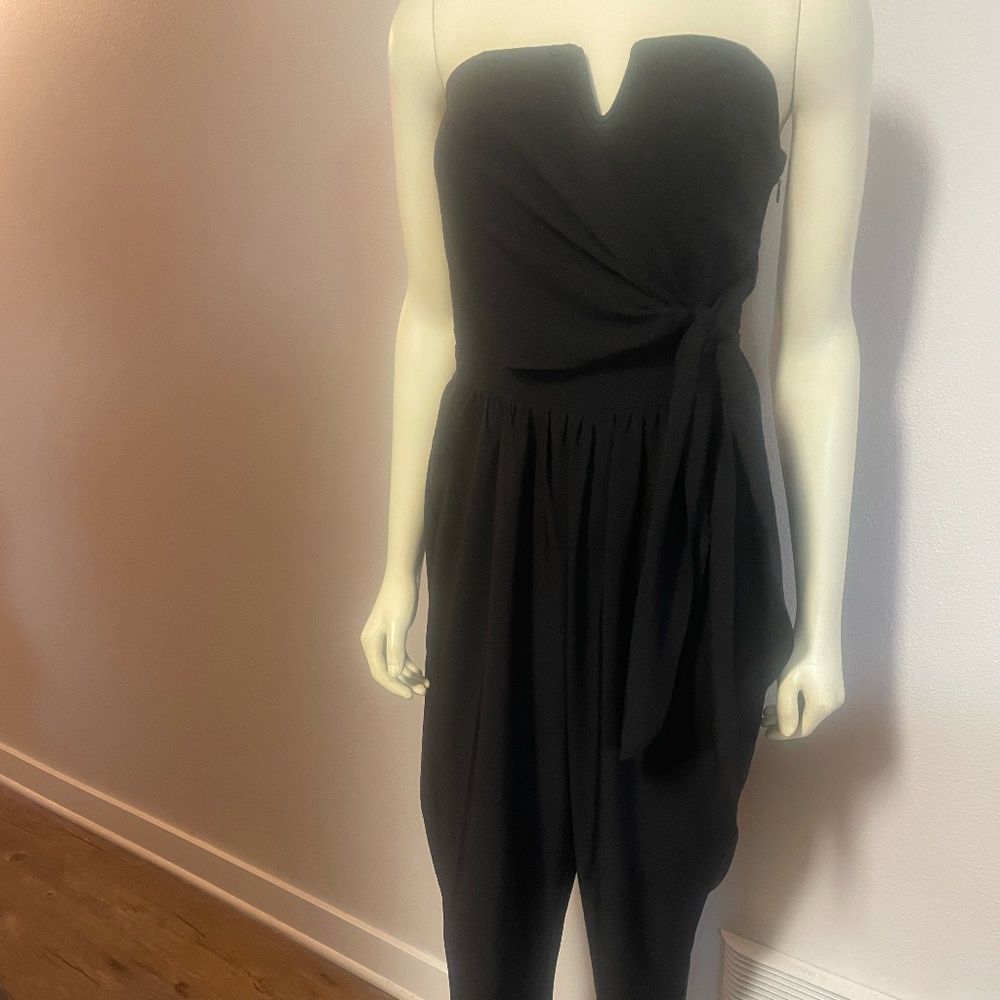 Rules of Etiquette Black strapless jumpsuit with tie front size small